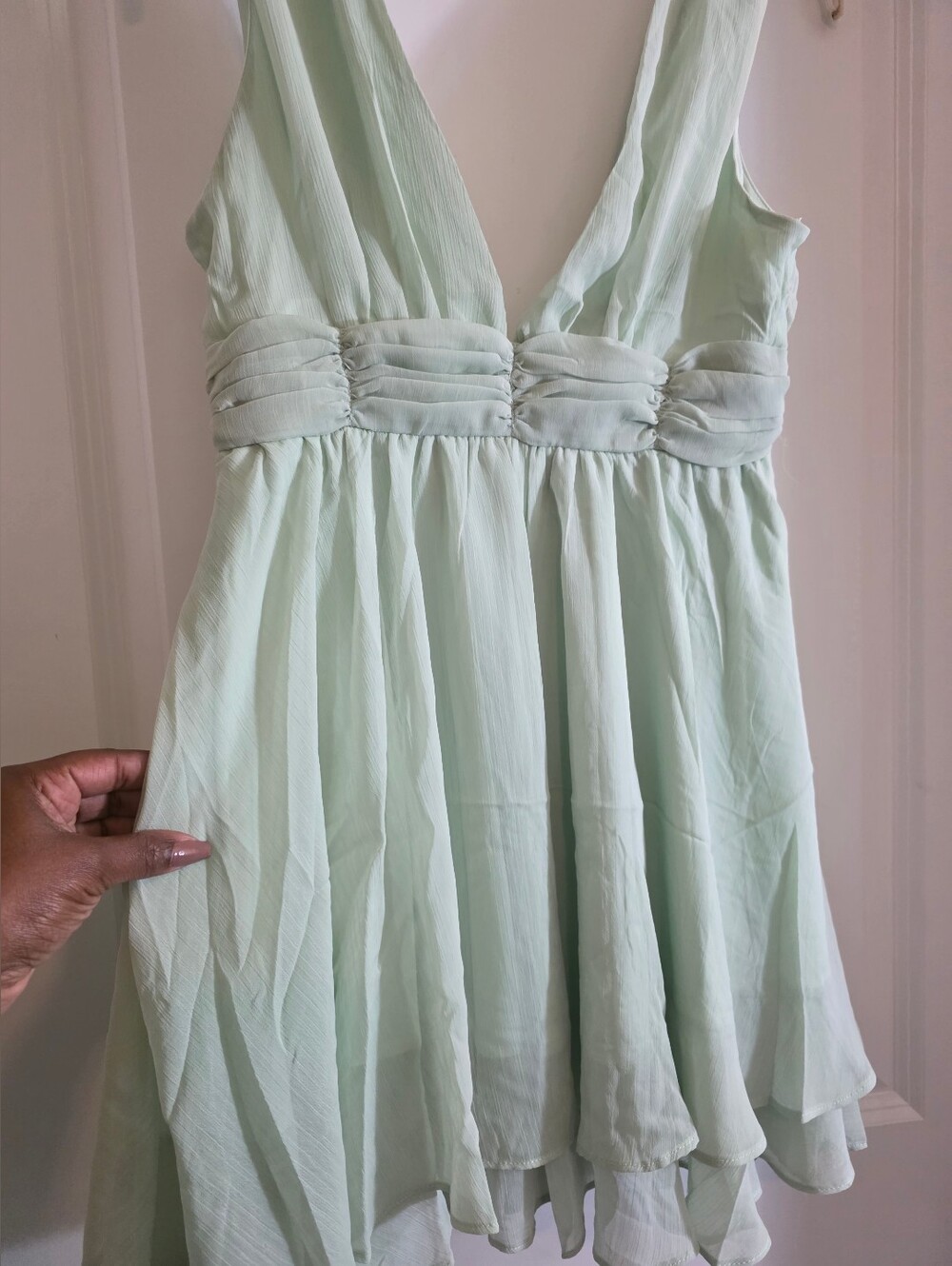 Soft Mint Green V-Neck Chiffon Babydoll Dress